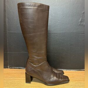 Stuart Weitzman Square Toe Dark Brown Leather Boots #5557